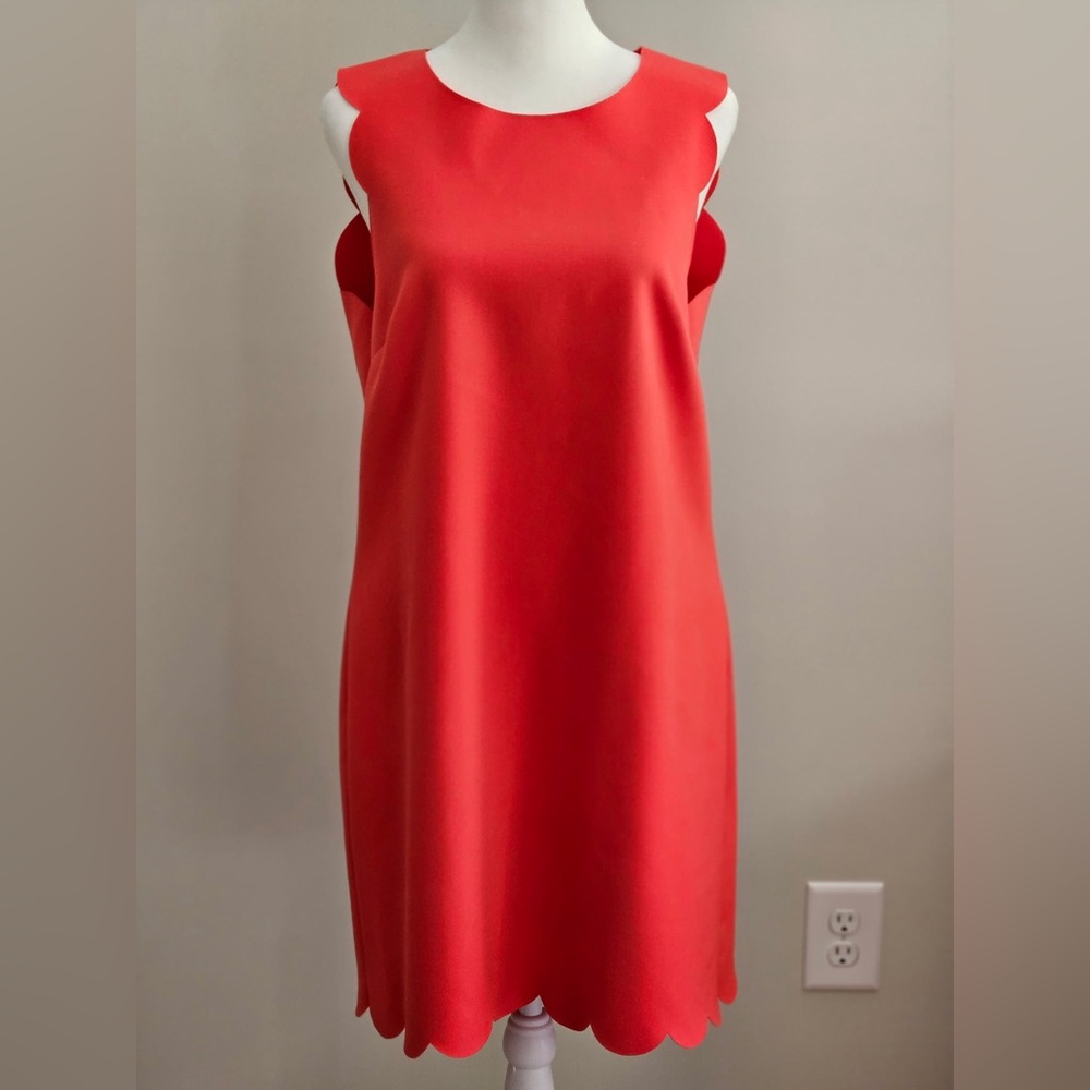 J. Crew Coral Sheath Dress Scalloped Edge Size 10
